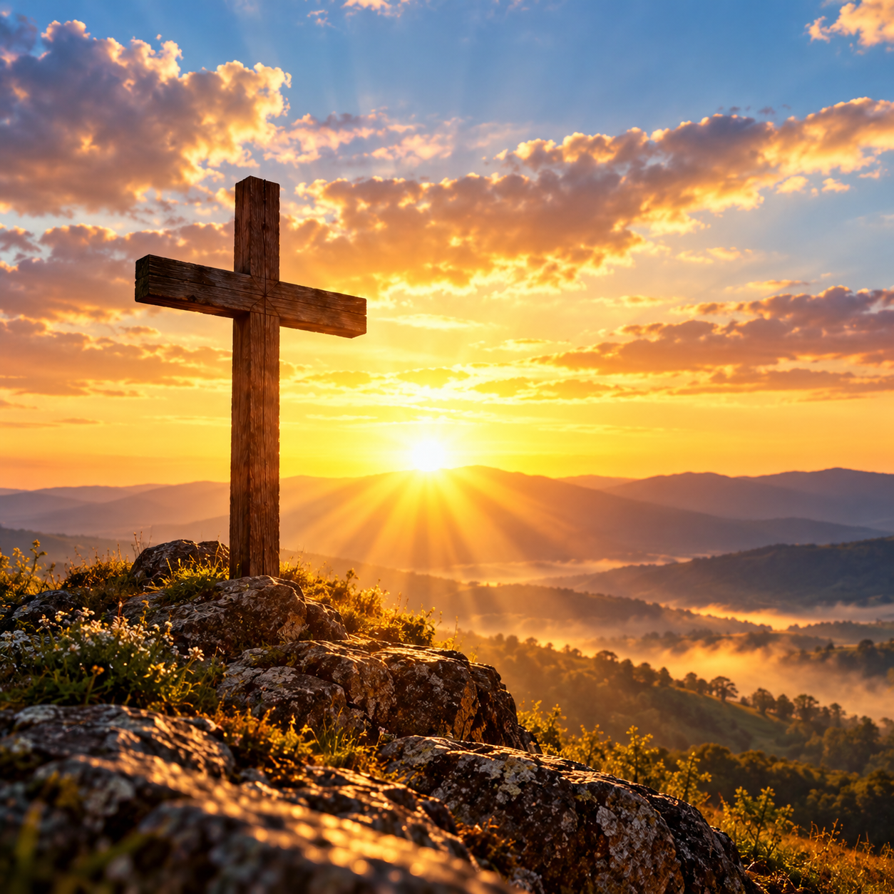 Cross at sunrise representing hope