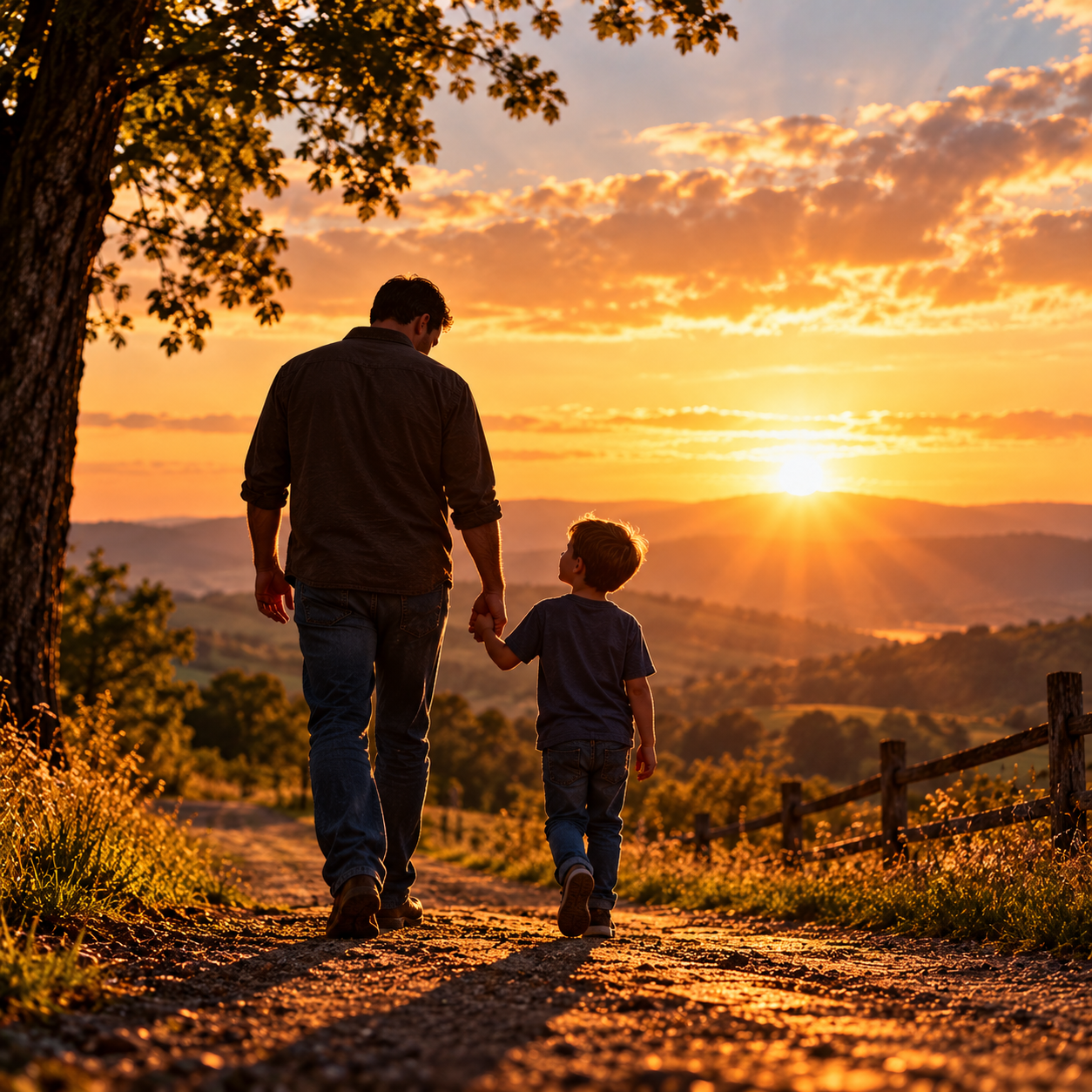 Father and child walking together representing fatherhood