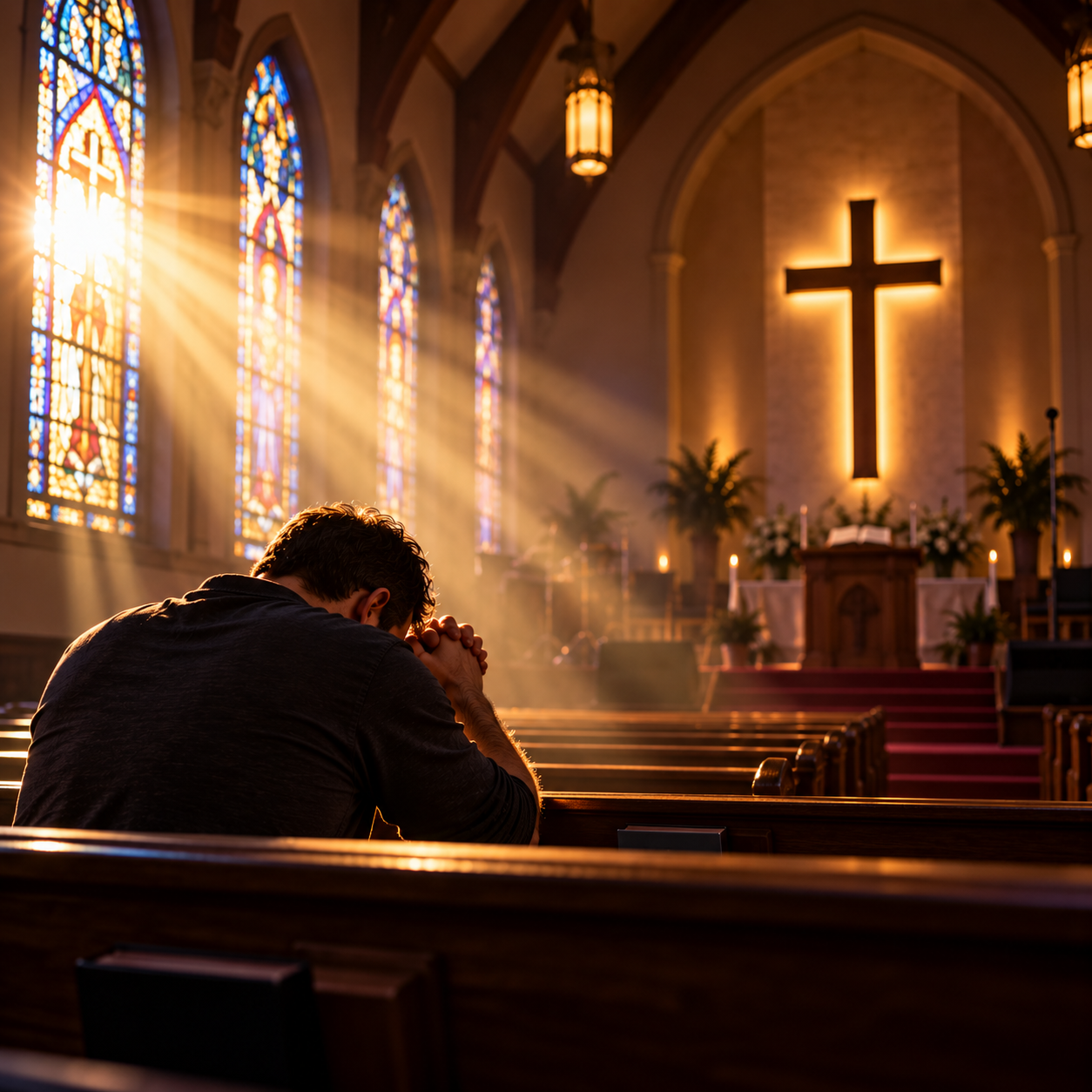 Church sanctuary representing prayer and struggle