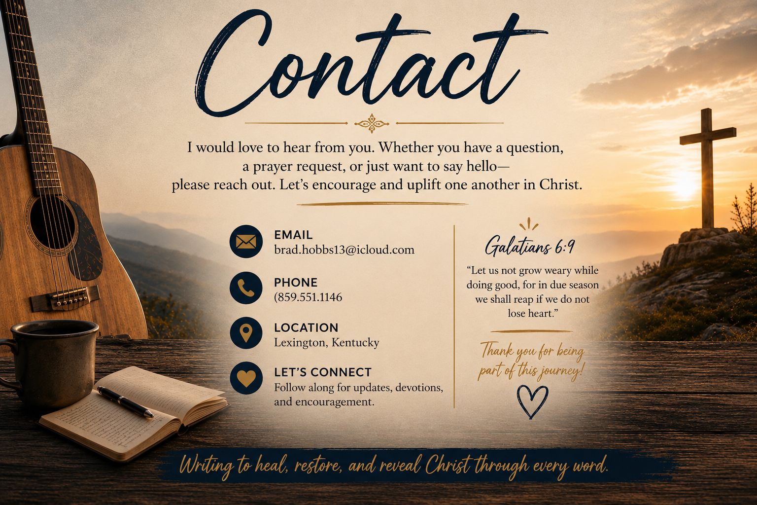 Contact Bradley Hobbs, Christian author, Bible teacher, Christian educator, and web designer.
