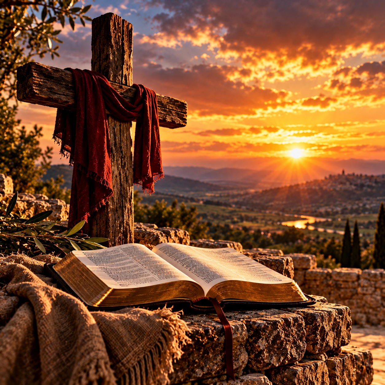 A cross beside an open Bible