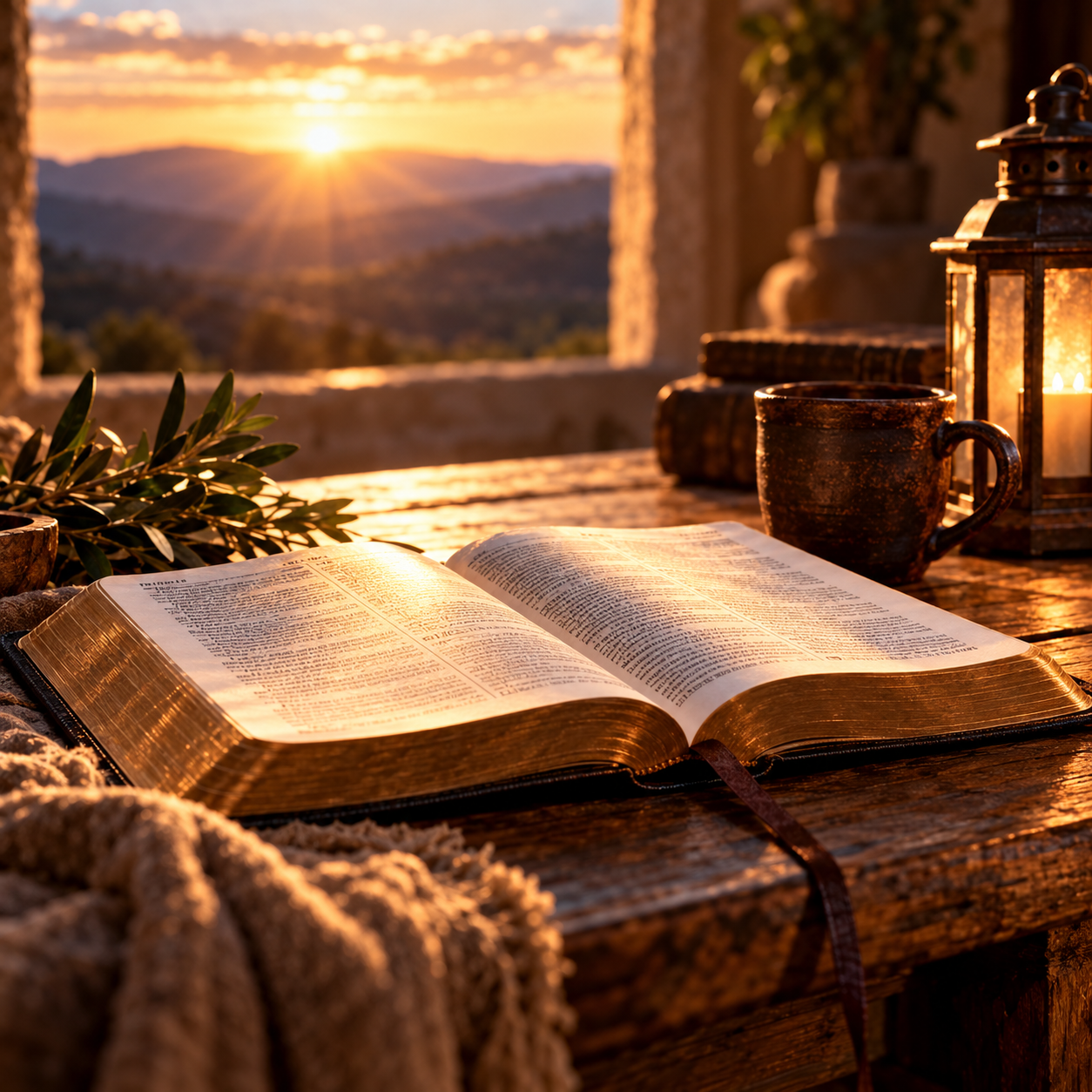 Open Bible in warm light