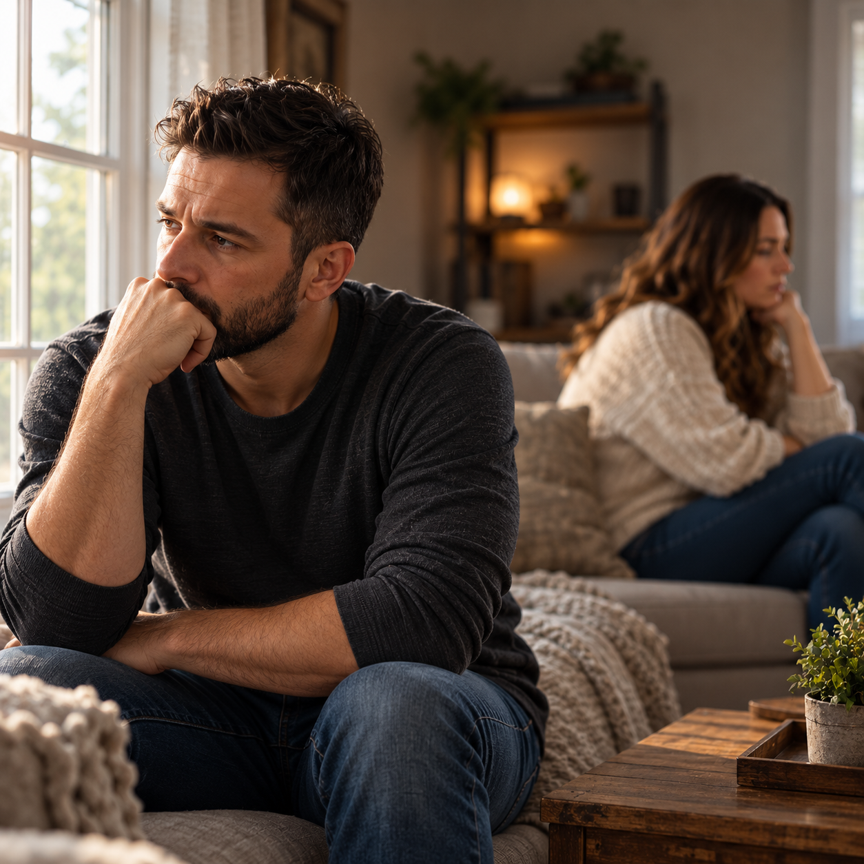 A person taking a quiet moment for emotional reflection before responding to others.