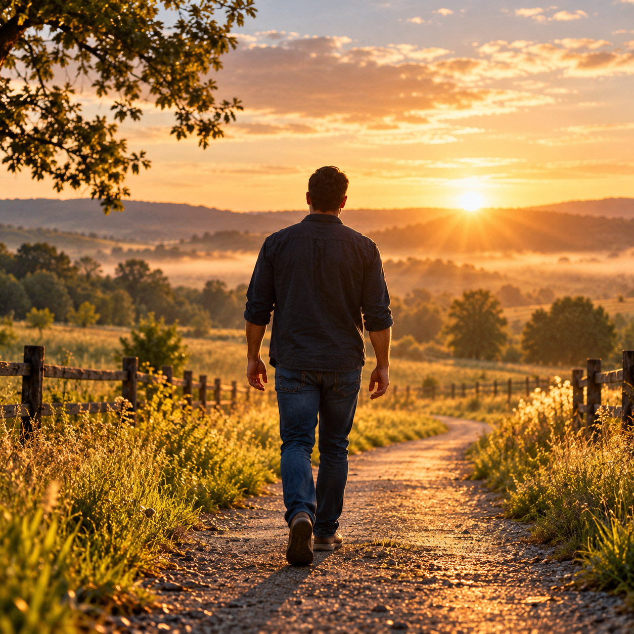 A person walking toward a golden sunrise, symbolizing hope, healing, and a new path forward.