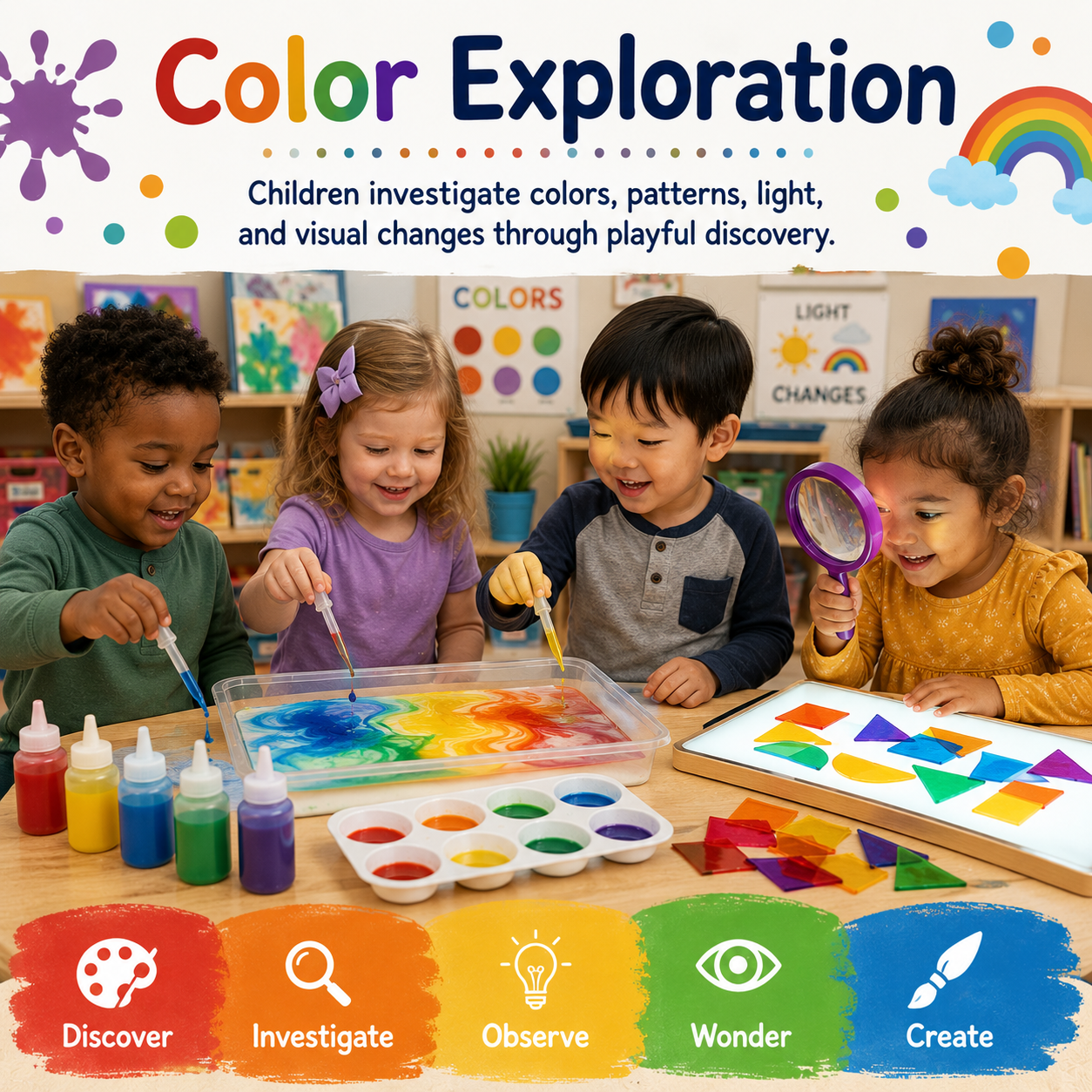 Children exploring color, patterns, and light