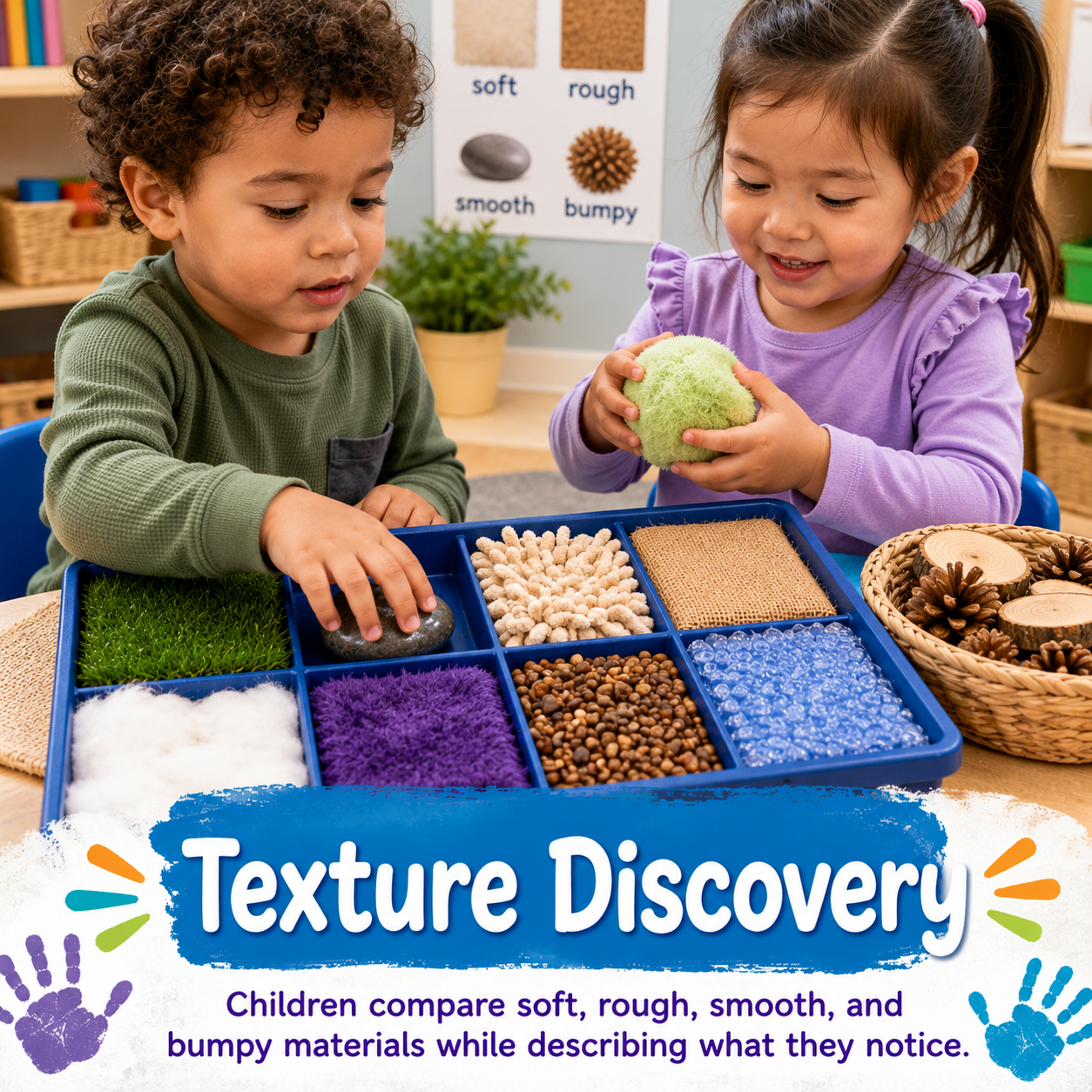 Children exploring different textures