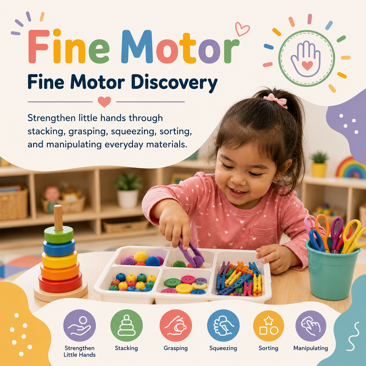 Toddler practicing fine motor skills