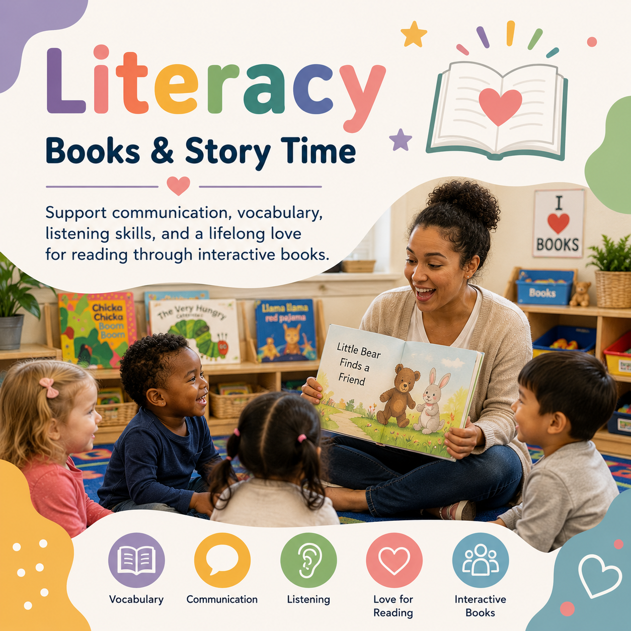 Teacher reading to toddlers