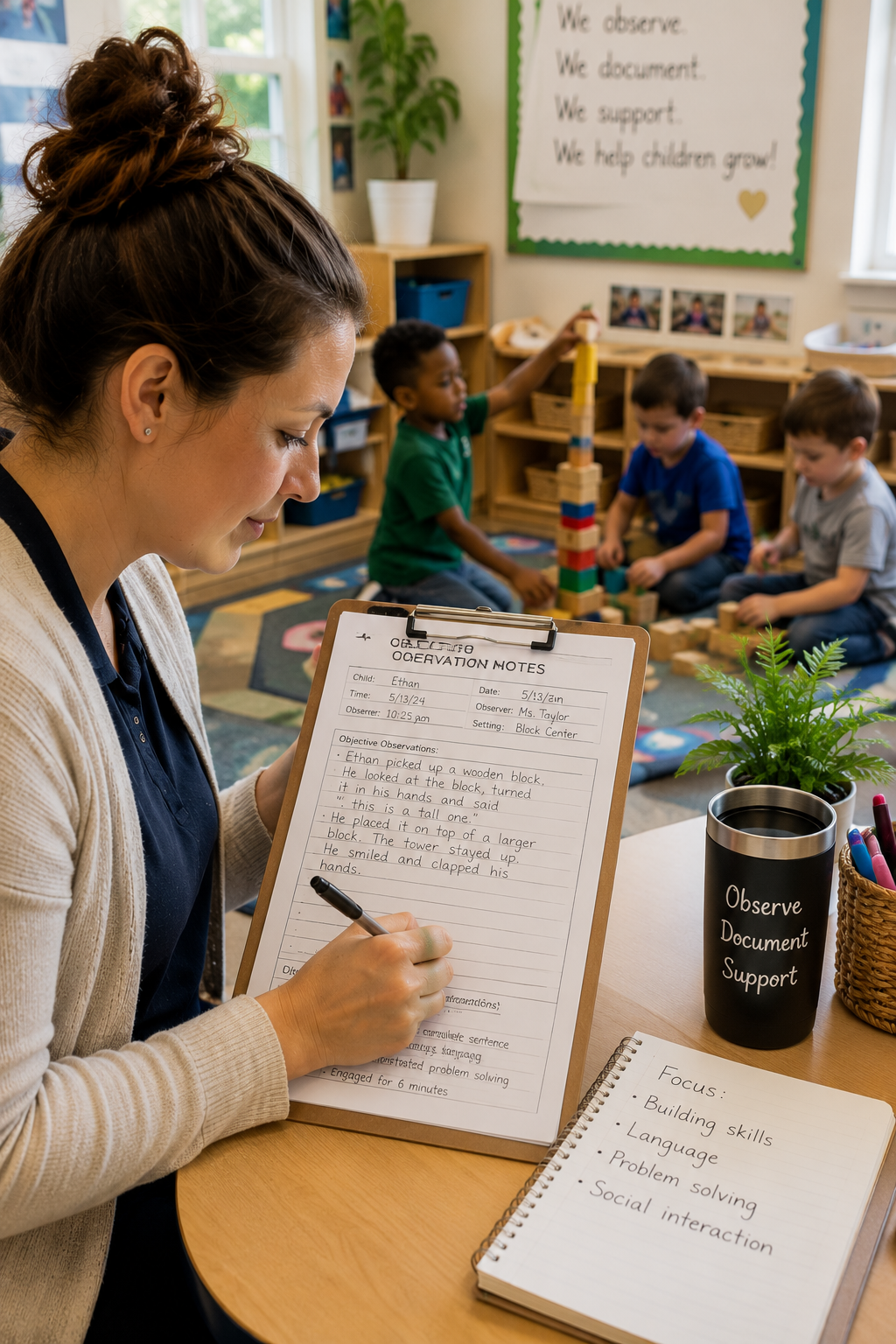 Teacher writing objective observation notes