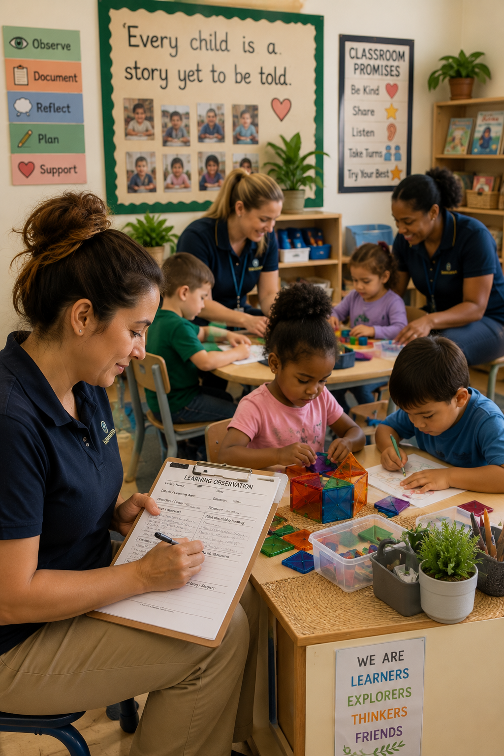 Teacher documenting children's learning during classroom activities