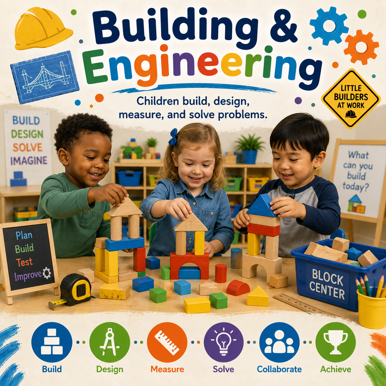 Children solving a classroom challenge together