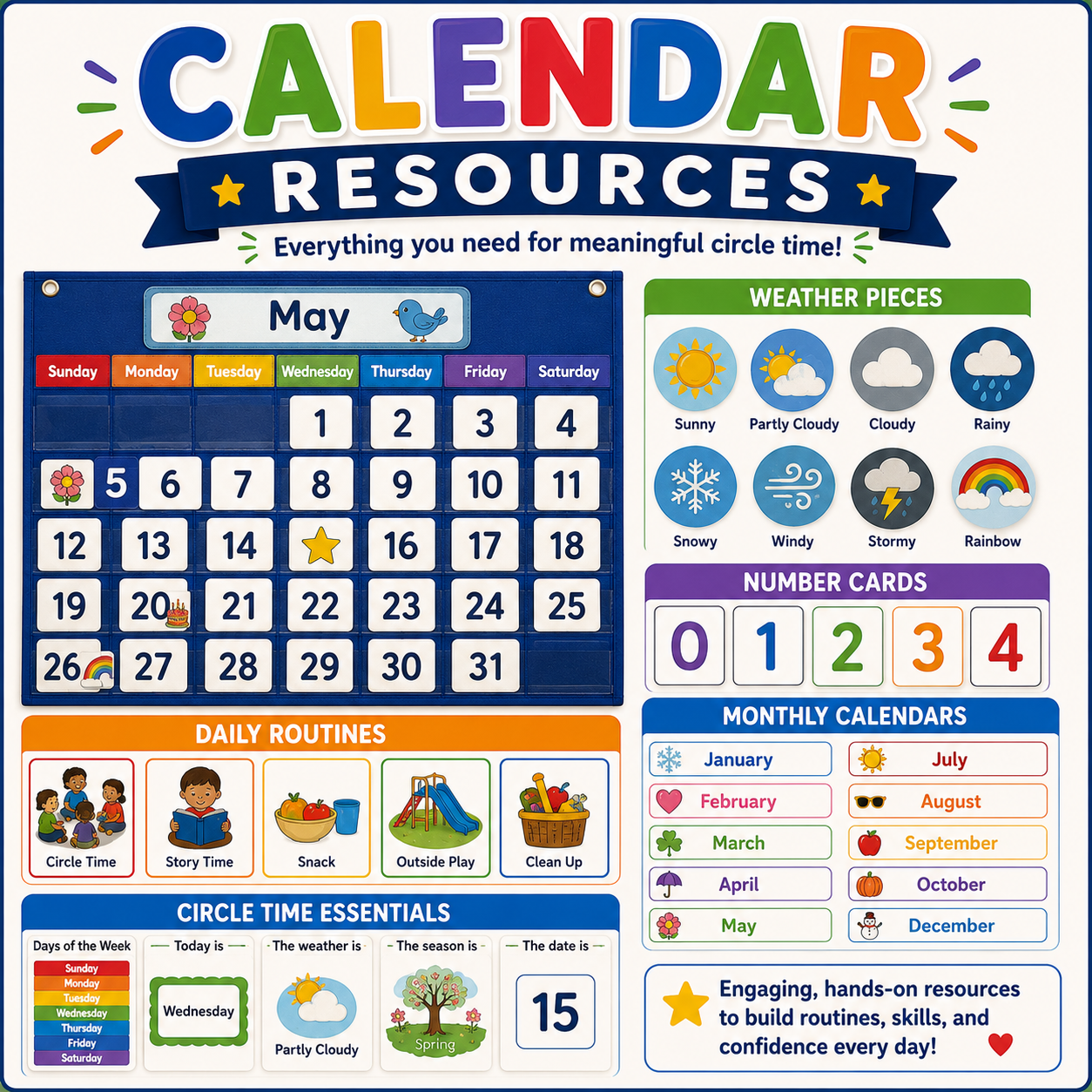 Children learning calendar concepts during circle time