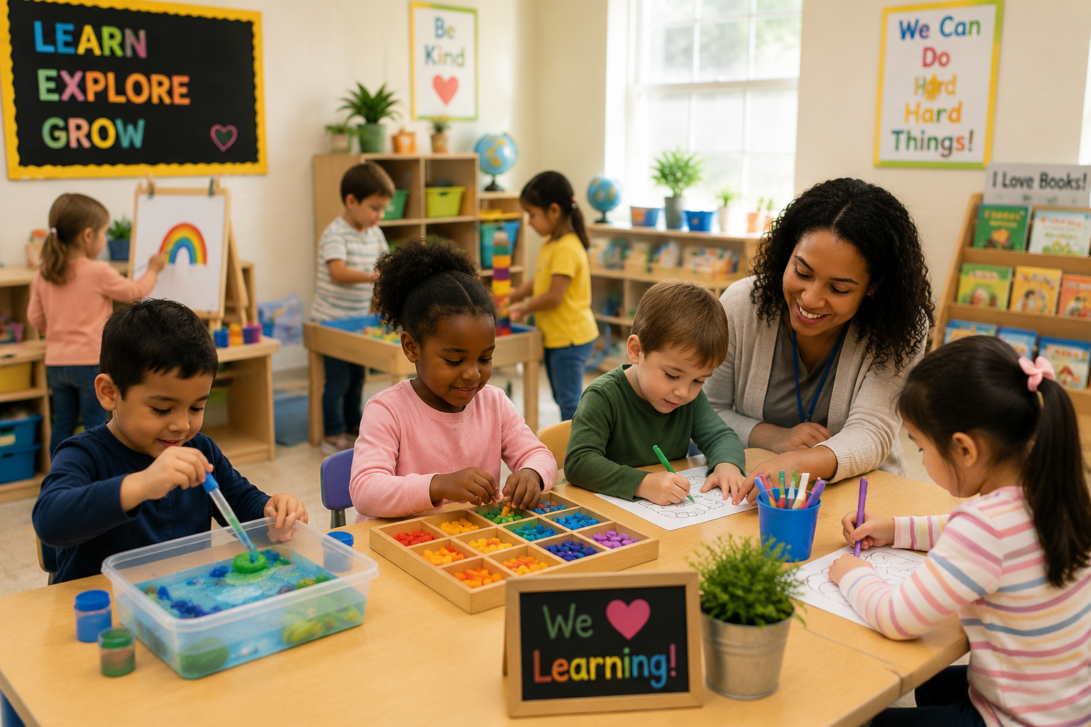 Children learning through play in a classroom