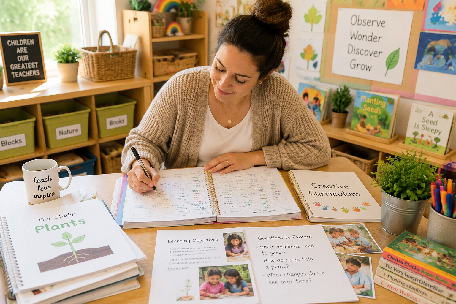 Teacher planning classroom activities and curriculum experiences