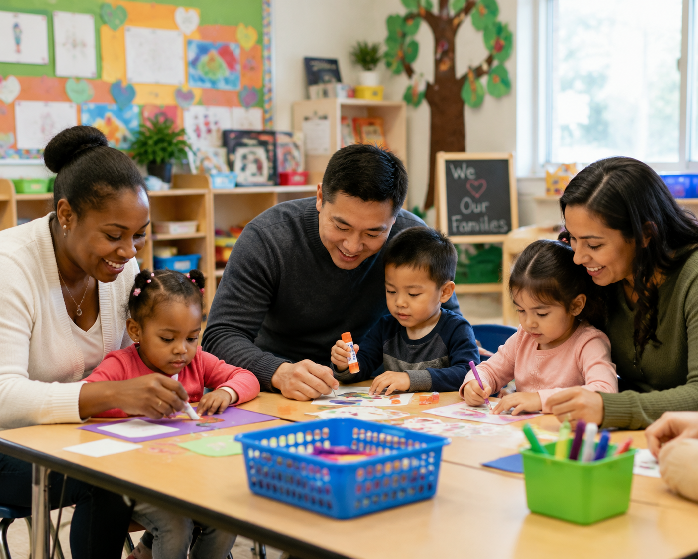 Families participating in early childhood classroom activities