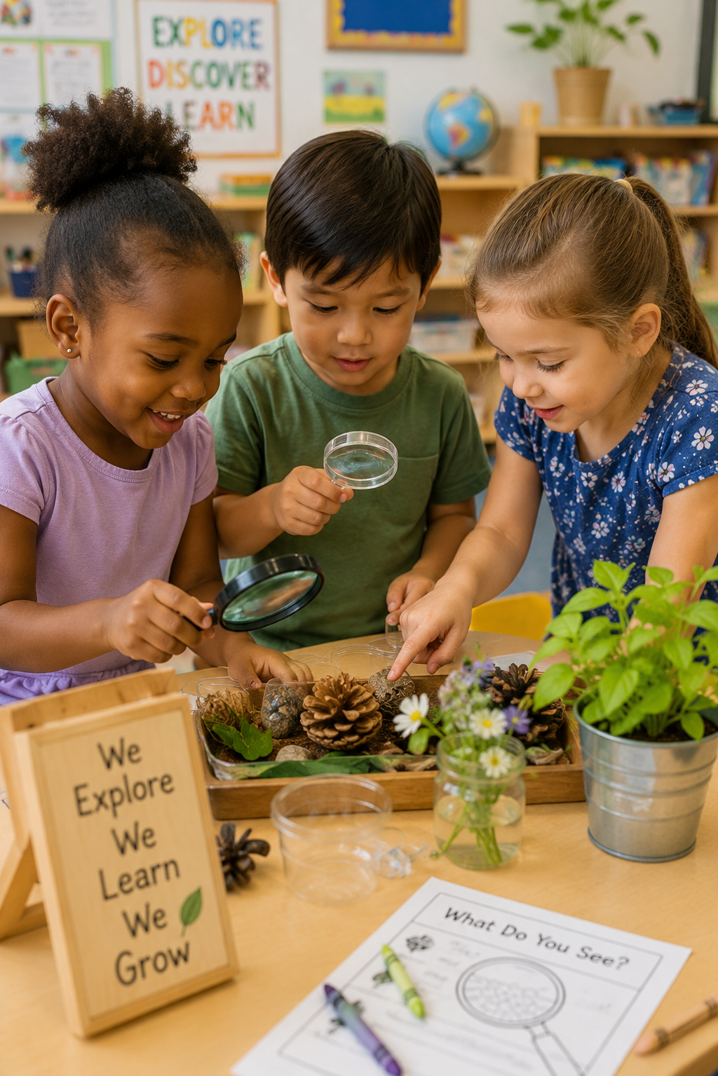 Children participating in hands on classroom investigations