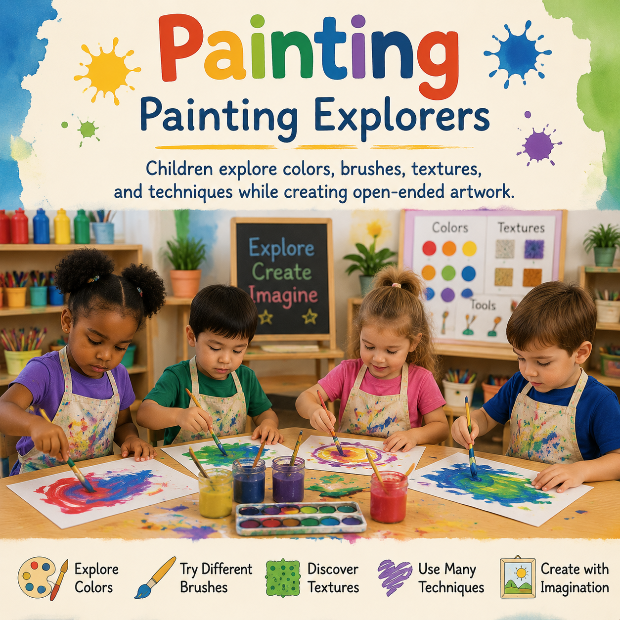 Children painting in an art center