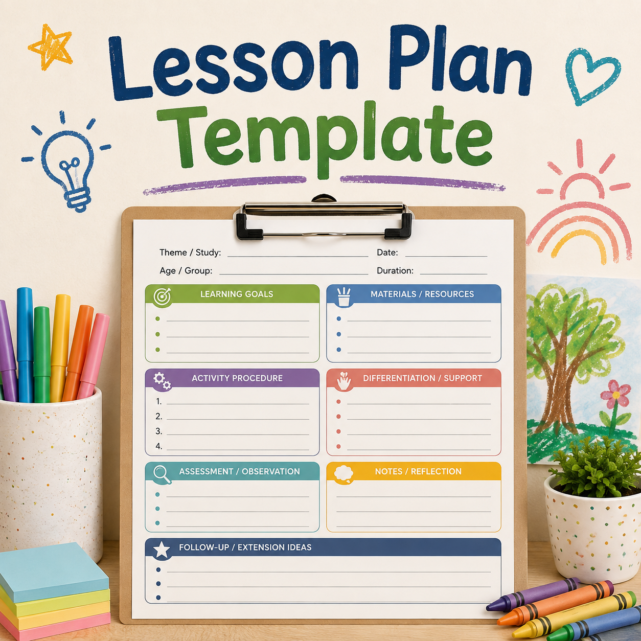 Lesson planning template for teachers