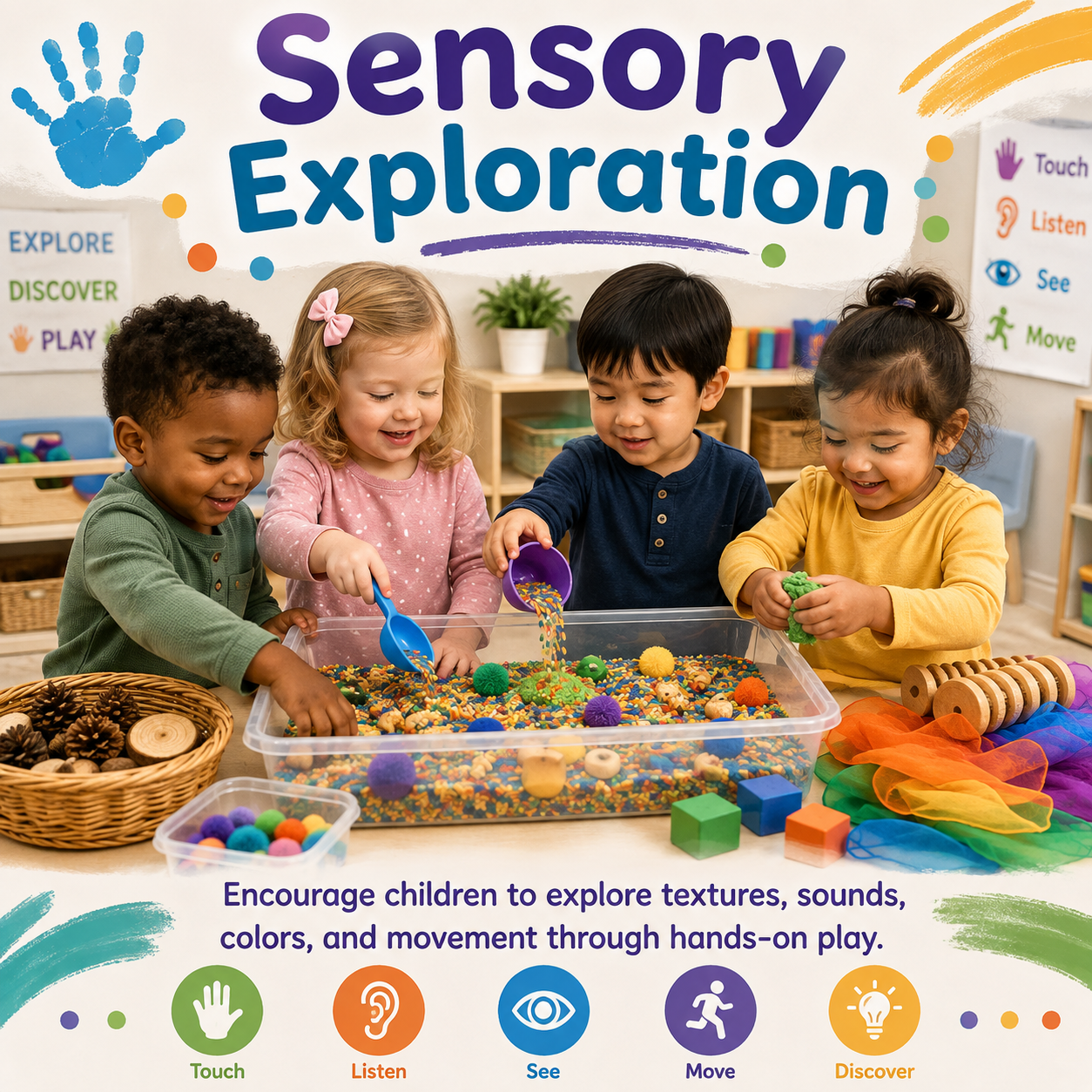 Children exploring sensory materials
