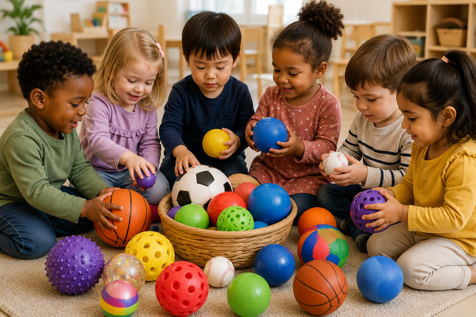 Children exploring different kinds of balls