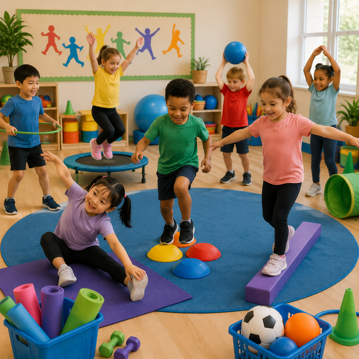Children exploring exercise and movement activities in the classroom