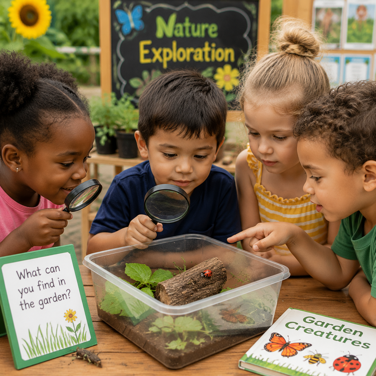 Children observing insects