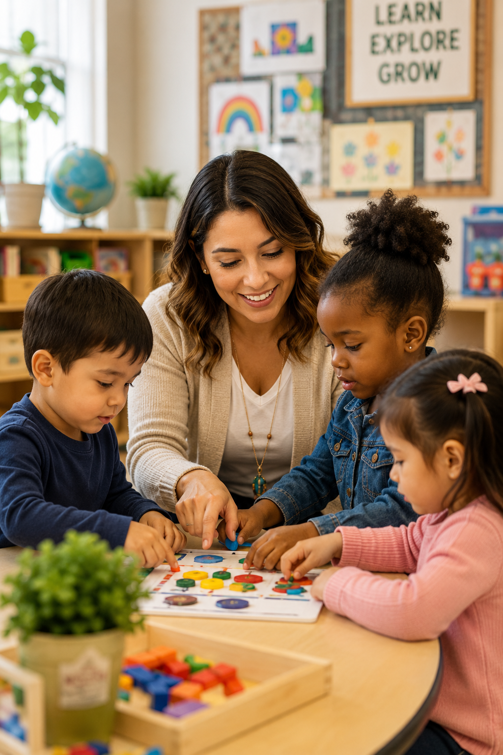 Teacher engaging with young children during a classroom learning activity